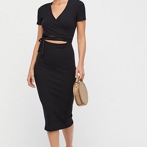 Free People Beach Vroom Vroom Midi Wrap/Tie dress (cutout) -- ribbed, Black, L